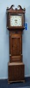 LATE EIGHTEENTH CENTURY MAHOGANY CROSSBANDED OAK LONGCASE CLOCK SIGNED DAVENTRY, the 12? painted