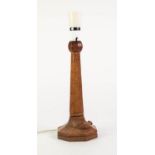 ROBERT ?MOUSEMAN? THOMPSON CARVED OAK TABLE LAMP BASE, of tapering octagonal form with mouse