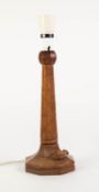 ROBERT ?MOUSEMAN? THOMPSON CARVED OAK TABLE LAMP BASE, of tapering octagonal form with mouse