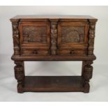 GOOD QUALITY REPRODUCTION CARVED OAK COURT CUPBOARD IN THE SEVENTEENTH CENTURY STYLE, the shaped