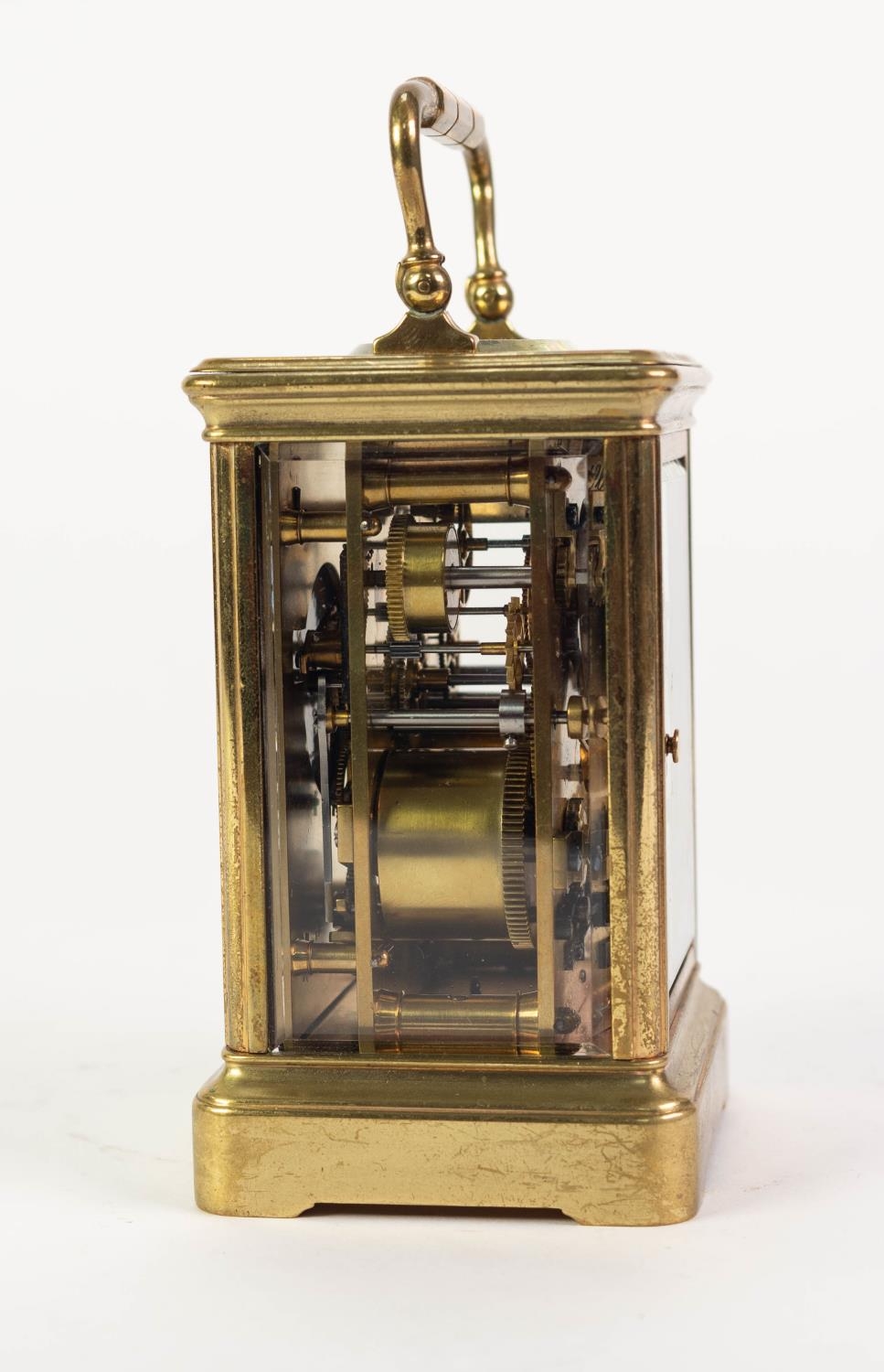 HUNT & ROSKELL, LONDON, LATE NINETEENTH CENTURY GILT BRASS STRIKING CARRIAGE CLOCK WITH ALARM - Image 4 of 4