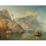 BRITISH SCHOOL (Nineteenth Century)  OIL PAINTING ON RELINED CANVAS  An Italian lake scene with