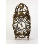 MODERN CONTINENTAL REPRODUCTION GILT METAL MOUNTED STAINED FRUITWOOD LANTERN STYLE MANTLE CLOCK, the