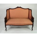 THREE PIECE EDWARDIAN CARVED MAHOGANY PART DRAWING ROOM SUITE, comprising: TWO SEATER SOFA and