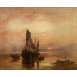 A.E. RENDELL  OIL ON CANVAS Beached fishing boats at sunset  signed and dated 1908 lower left