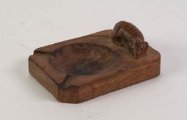 ROBERT ?MOUSEMAN? THOMPSON CARVED OAK ASHTRAY, of canted oblong form with carved mouse surmount,