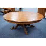 IMPRESSIVE VICTORIAN STYLE LARGE CARVED MAHOGANY CIRCULAR DINING OR BOARDROOM TABLE, the circular