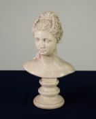 WHITE COMPOSITION CLASSICAL FEMALE BUST, on socle base, 12 ½? (31.7cm) high