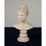 WHITE COMPOSITION CLASSICAL FEMALE BUST, on socle base, 12 ½? (31.7cm) high