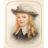 ELIZA F. MANNING (Fl. 1880-1890) WATERCOLOUR WITH ROUNDED CORNERS  Portrait of a young girl with