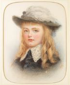 ELIZA F. MANNING (Fl. 1880-1890) WATERCOLOUR WITH ROUNDED CORNERS  Portrait of a young girl with