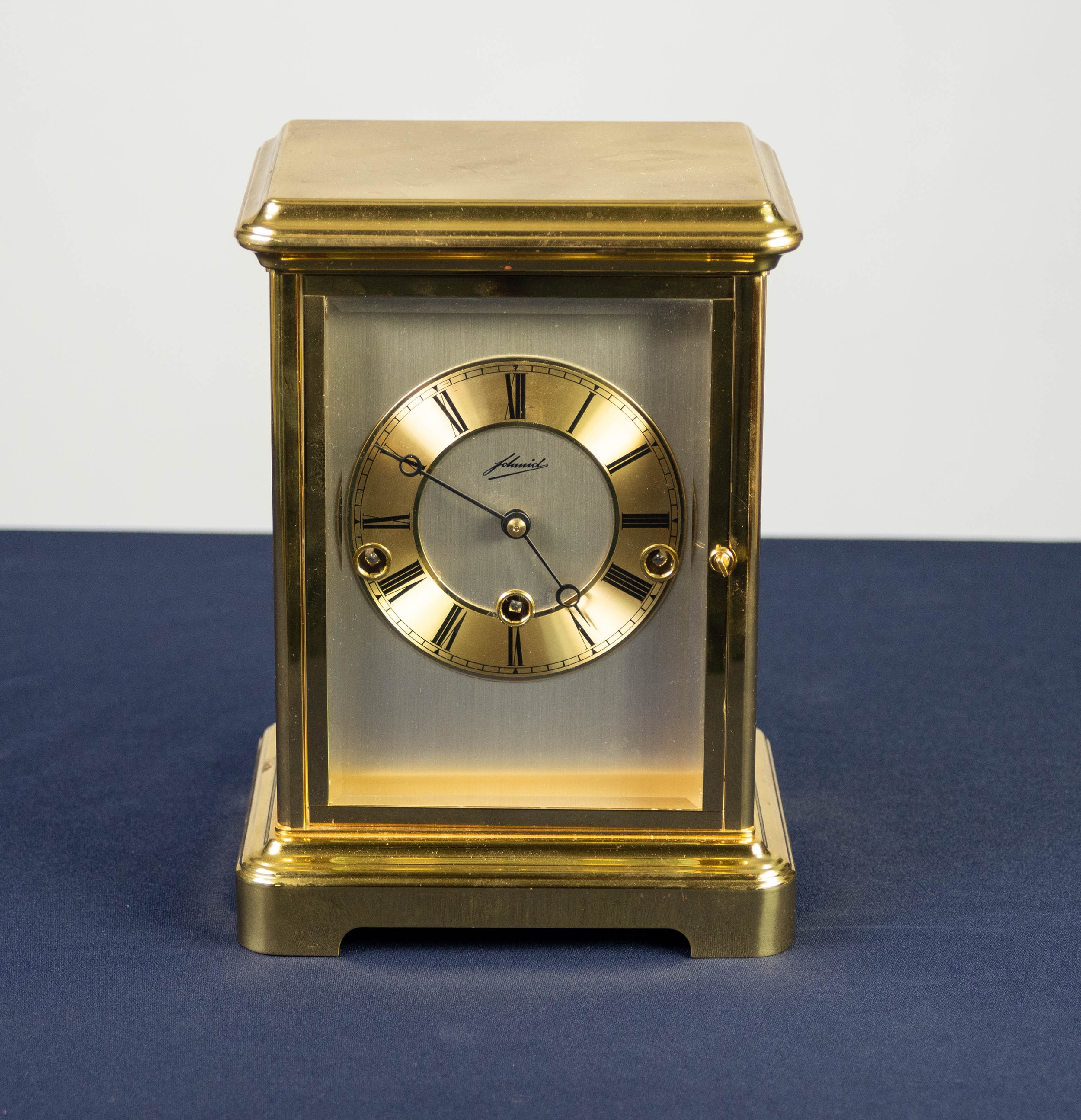 SCHMID, GERMAN FOUR GLASS MANTEL CLOCK, with 8 days movement striking and chiming on eight graduated - Image 2 of 3