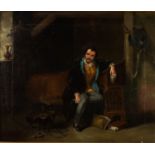 BRITISH SCHOOL (NINETEENTH CENTURY)  OIL PAINTING ON CANVAS An imprisoned man in an interior in