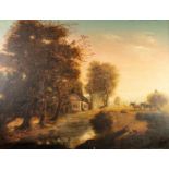ENGLISH SCHOOL (NINETEENTH CENTURY)  OIL ON RELINED CANVAS  Wooded rural landscape with cottage, a