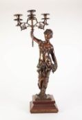 MODERN REPRODUCTION PATINATED METAL FIGURAL LARGE CANDELABRUM, modelled as a classical female figure