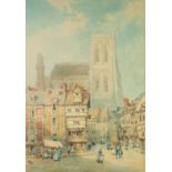 THOMAS EDWARD FRANCIS (1873 - 1961) WATERCOLOUR DRAWING Abbeville, with numerous figures,