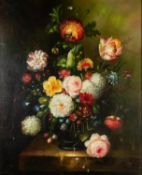 MODERN SCHOOL (UNATTRIBUTED)  OIL PAINTING ON CANVAS  Summer flowers in a glass vase  unsigned
