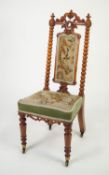 VICTORIAN CARVED WALNUT PRIE DIEU CHAIR, the back with pierced scroll cresting, central