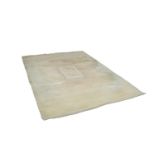 HEAVY QUALITY DEEP PILE CREAM WOOL CARPET, decorated with four white silk, twist ribbon pattern,