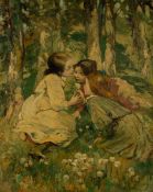 AFTER E.A. HORNEL  OIL PAINTING ON CANVAS  Three young girls in a sylvan scene signed lower right