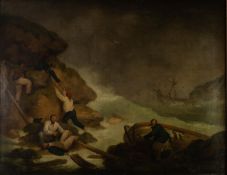 GEORGE MORLAND (1763-1804)  OIL ON RELINED CANVAS  Shipwreck on the coast of the Isle of Wight