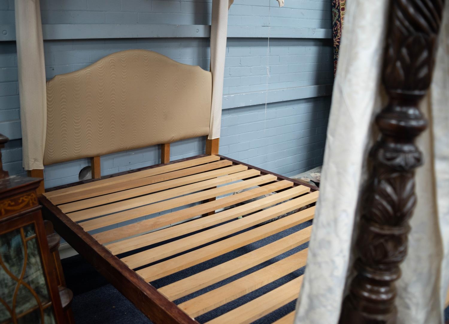 SEVENTEENTH CENTURY STYLE CARVED MAHOGANY FOUR POSTER BED, with William Morris style floral - Image 2 of 2