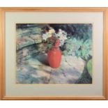 JACKIE SIMMONDS (b.1944) PASTEL DRAWING ?The Red Vase? Signed, tilted to artist label verso 14 ½?