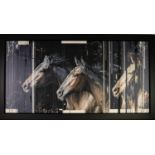 KRIS HARDY (b.1978) MIXED MEDIA ON CANVAS ?Two Horses II? Signed, titled to gallery label verso