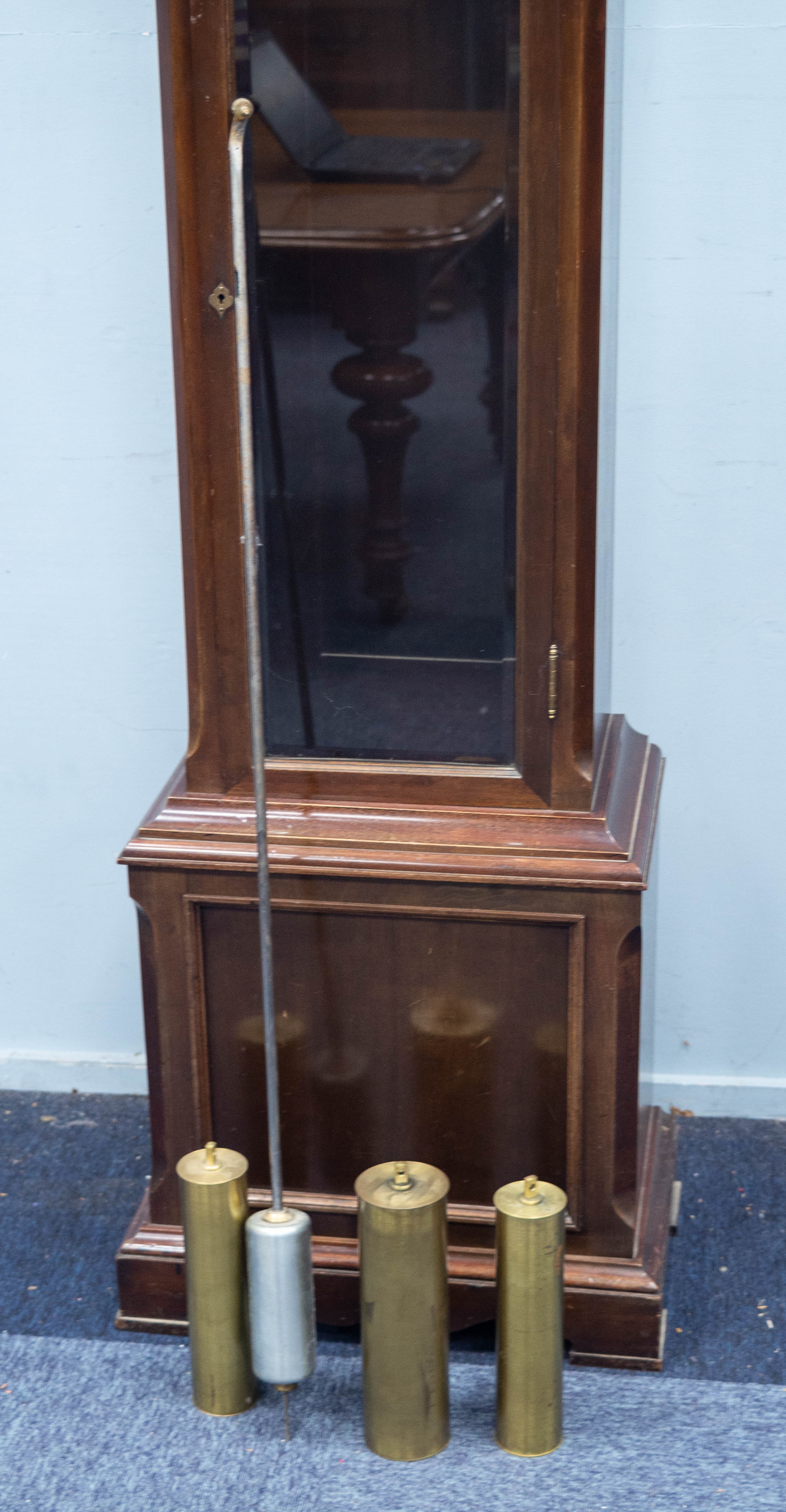 EARLY TWENTIETH CENTURY MAHOGANY MUSICAL LONGCASE CLOCK, the 12 ¼? brass dial with silvered - Image 2 of 3