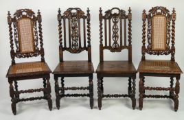 PAIR OF NINETEENTH CENTURY CARVED OAK SINGLE CHAIRS IN THE SEVENTEENTH CENTURY STYLE, each with