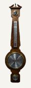 MODERN OC ANCHOR, FEATHER VENEERED MAHOGANY ANEROID BANJO BAROMETER, with 6 ¼? dial, mercury