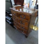 GEORGIAN STYLE MAHOGANY SMALL SERPENTINE FRONTED CHEST OF FOUR LONG DRAWERS