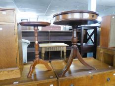 A TRI-POD DRUM TOP OCCASIONAL TABLE, WITH GREEN LEATHER INSET TOP AND A SMALL TRI-POD OCCASIONAL