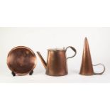AGED COPPER GARDEN WATERING CAN, with hinged lid and scroll handle, 8? (20.3cm) high, together