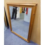 A LARGE OBLONG BEVELLED EDGE WALL MIRROR, IN PINE FRAME, 3?11? X 2?11? OVERALL