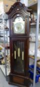 A MODERN MAHOGANY CASED 31 DAY CHIMING LONGCASE CLOCK WITH THREE BRASS, 77 1/4" HIGH