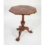 NINETEENTH CENTURY INLAID WALNUT OCCASIONAL TABLE, the octagonal tilt top with central floral