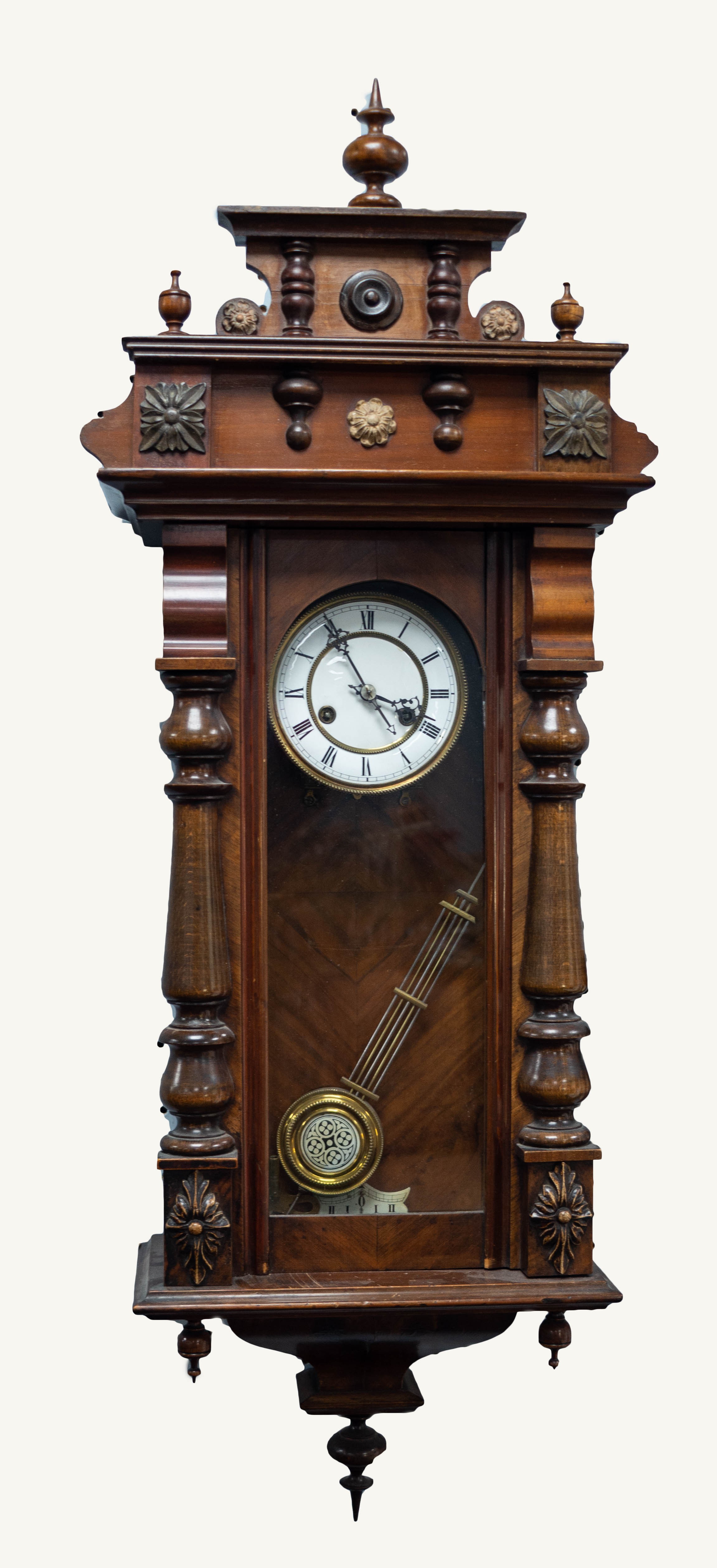 VICTORIAN WALNUT CASED VIENNA STYLE WALL CLOCK, the 5? two part Roman dial, powered by a spring