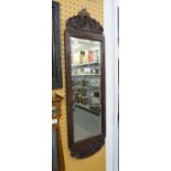 ANOTHER SIMILAR NARROW ROBING MIRROR, HAVING CARVED ORIENTAL DETAIL, 86cm X 28cm