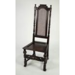 SEVENTEENTH CENTURY STYLE H CARVED OAK HIGH BACK SINGLE DINING CHAIR, the back with caned panel,