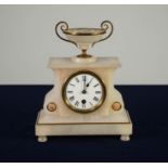 LATE NINETEENTH CENTURY FRENCH GILT METAL MOUNTED ALABASTER MANTLE CLOCK, the 3? Roman dial