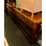 VICTORIAN MAHOGANY DRESSING CHEST WITH LEDGE BACK, THREE GRADUATED LONG DRAWERS, PLINTH BASE WITH