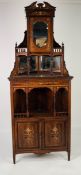 EDWARDIAN INLAID ROSEWOOD FLOOR STANDING CORNER CABINET the swan neck pediment above a cupboard door