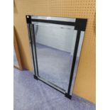 A BEVELLED EDGE WALL MIRROR, RECTANGULAR WITH BLACK AND PLAIN MIRROR GLASS FRAME, 3?3? X 2?4?