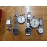 SEKONDA STOP WATCH , PRESTA STOP WATCH, TWO SEIKO WRIST WATCHES, TIMEX WRIST WATCH AND A ROTARY