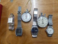 SEKONDA STOP WATCH , PRESTA STOP WATCH, TWO SEIKO WRIST WATCHES, TIMEX WRIST WATCH AND A ROTARY