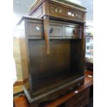 A SMALL MAHOGANY OPEN BOOKCASE WITH TWO DRAWERS