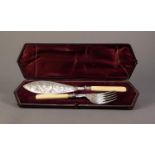 CASED PAIR OF VICTORIAN ELECTROPLATED FISH EATERS BY WILLIAM RODGERS, with engraved blade and