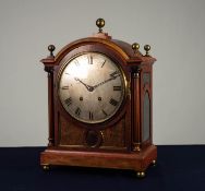 LATE 19th CENTURY MAHOGANY BRASS INLAID DOME TOP MANTEL CLOCK, the German Winterhalder & Hofmeier