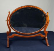 GOOD QUALITY REPRODUCTION LINE INLAID MAHOGANY TOILET SWING MIRROR, the oval, bevel edged plate